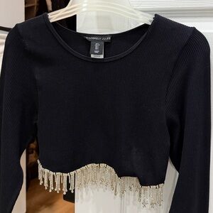 Black Cropped Top with Beaded Fringe